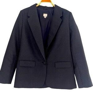 A New Day Woman’s Sz 10 Navy Blue Gold Blazer Jacket Polka Dot Foil Metallic